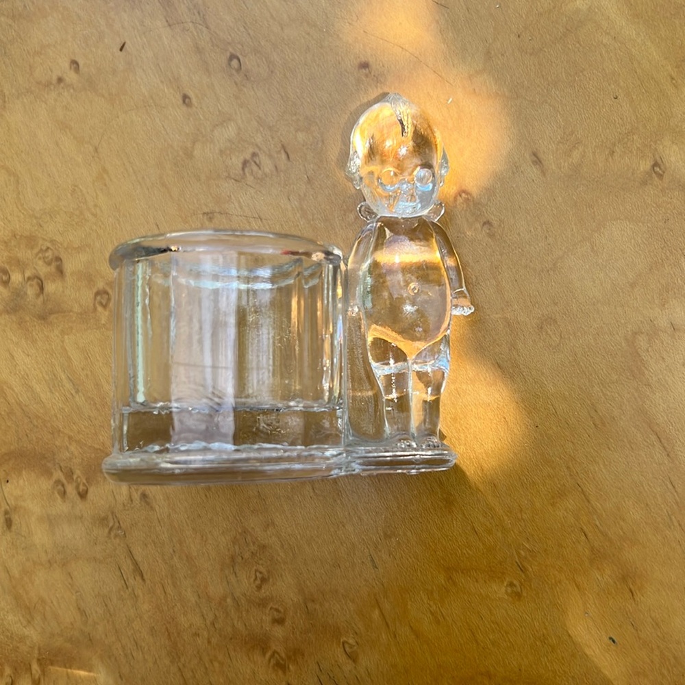 1915 KEWPIE DOLL Comic Signed Glass Toothpick Jewelry Ring Holder Antique